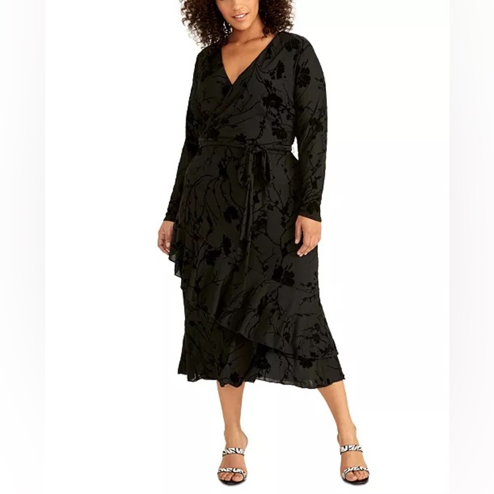RACHEL Rachel Roy Ruffle Hem Faux Wrap Midi Dress